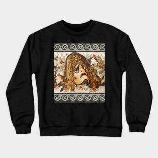 POMPEII COLLECTION ANTIQUE ROMAN MOSAICS ,GREEK TRAGEDY THEATER MASK WITH LEAVES AND PINE CONES Crewneck Sweatshirt